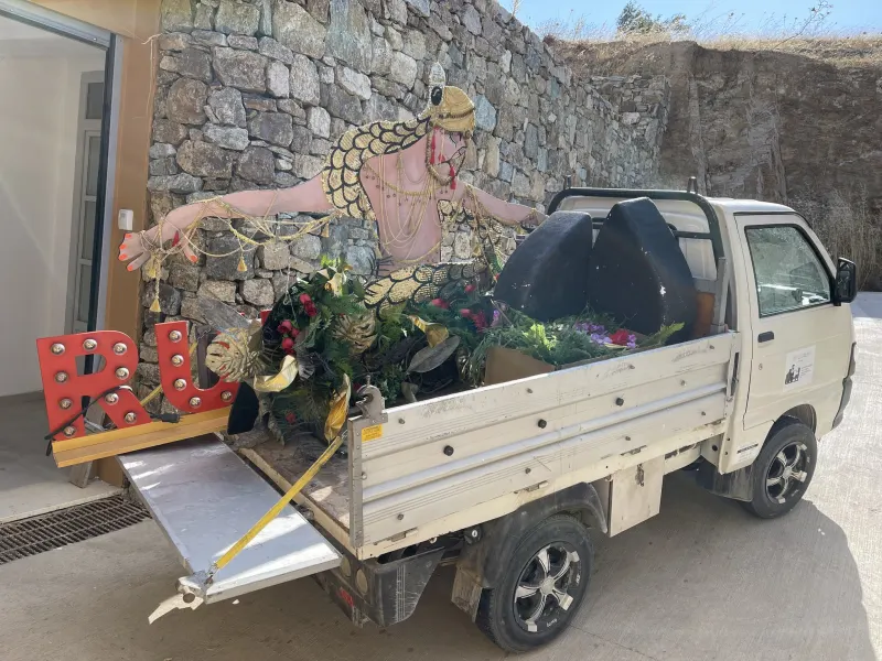 Decorative sculptures loaded for delivery