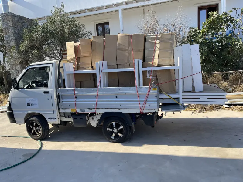 Boxes and furniture loaded for a move
