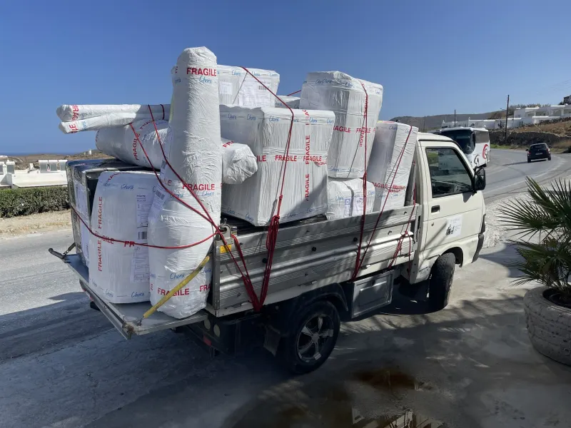 Wrapped furniture ready for delivery